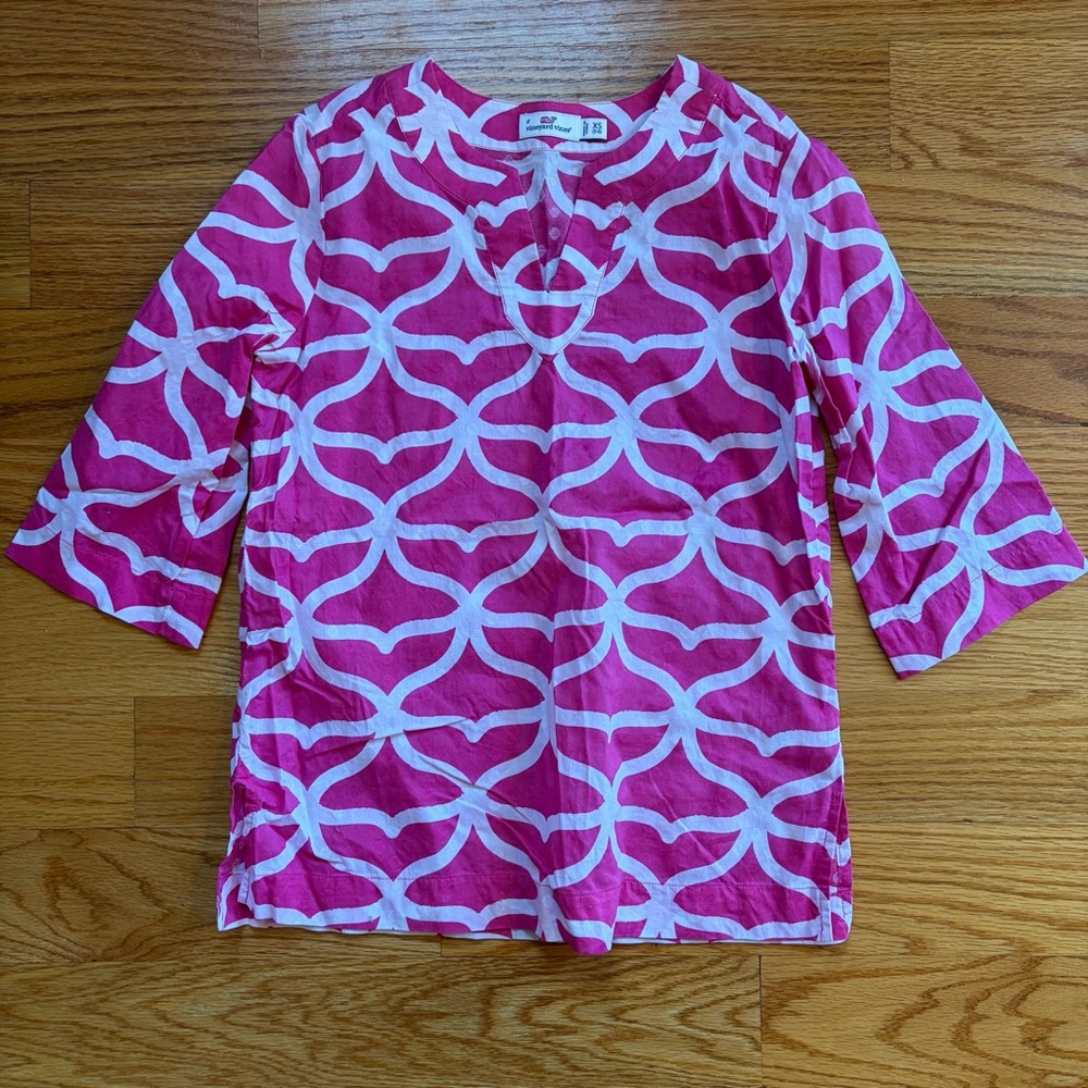 Vineyard Vines hot pink and white girls dress size XS / 5-6